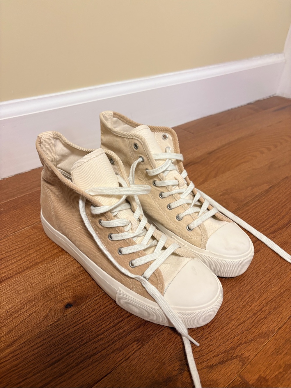 American Eagle Outfitters High-Top Canvas Sneakers in Beige and White